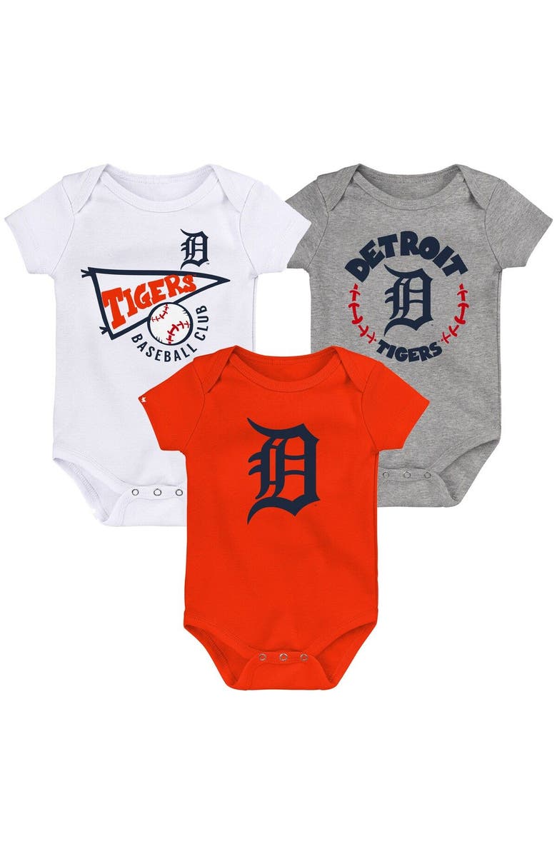 Outerstuff Infant Orange/White/Heather Gray Detroit Tigers Biggest Little Fan 3-Pack Bodysuit Set, Main, color, Orange