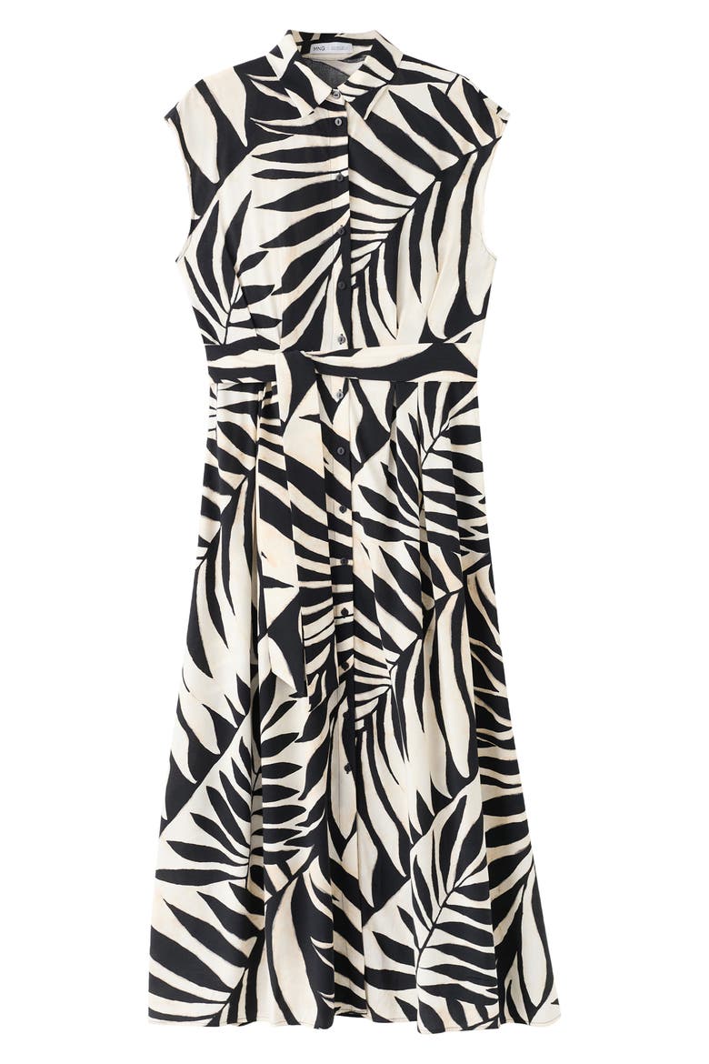 Leaf Print Midi Shirtdress, Alternate, color, BLACK