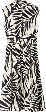MANGO Leaf Print Midi Shirtdress