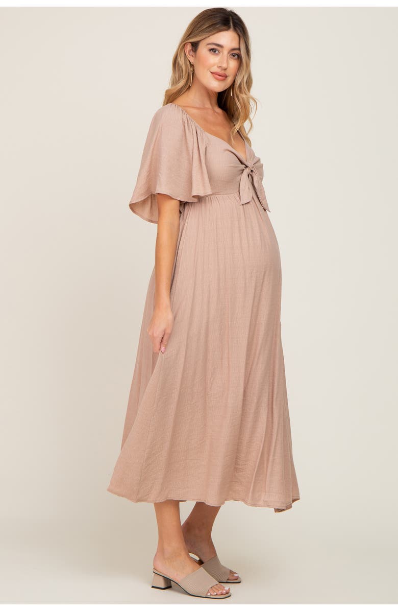 PinkBlush Front Tie Ruffle Sleeve Midi Dress, Alternate, color, Mocha