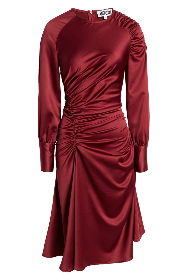 Asymmetrical Long Sleeve Midi Dress, Alternate, color, WINE