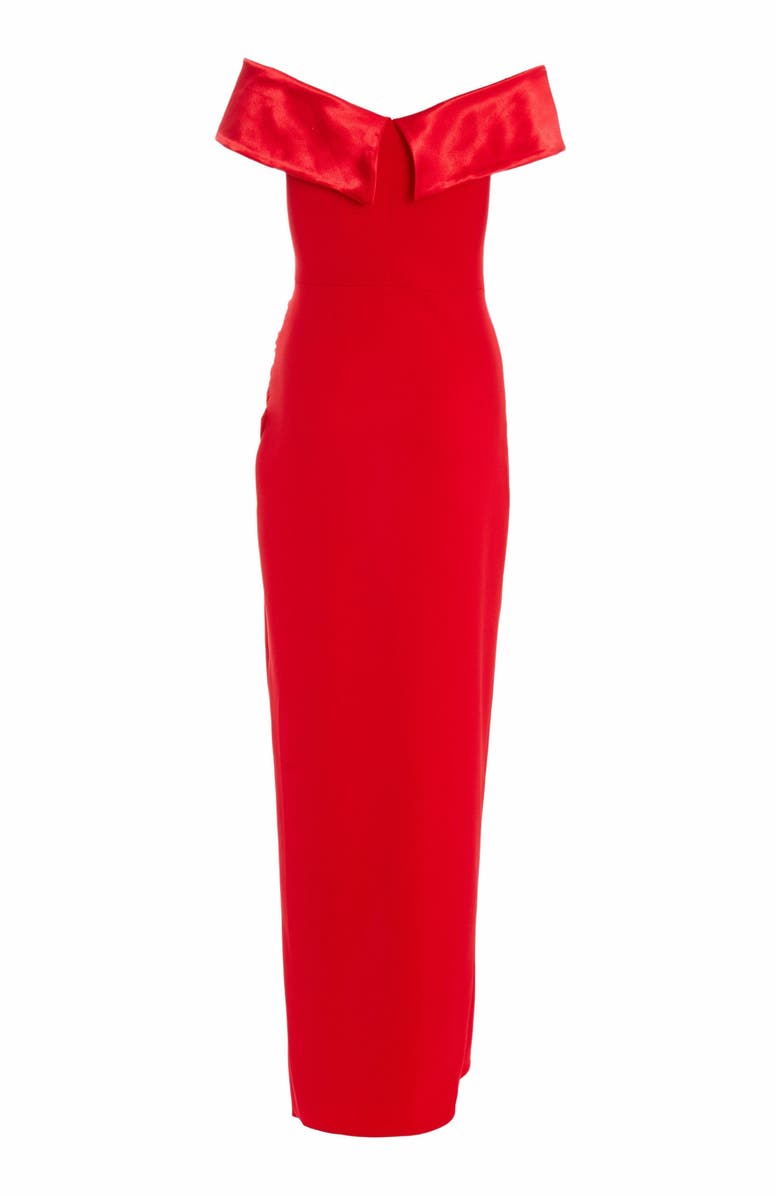 QUIZ Scuba Crepe/Satin Bardot Wrap Maxi Dress, Alternate, color, 