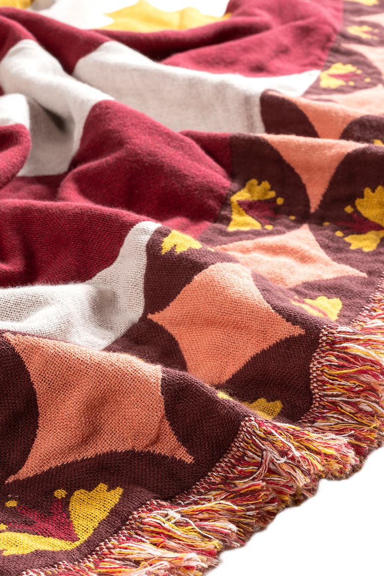 Novelas Fringed Jacquard 100% Cotton Throw Energy 54X71 In, Alternate, color, Burgundy