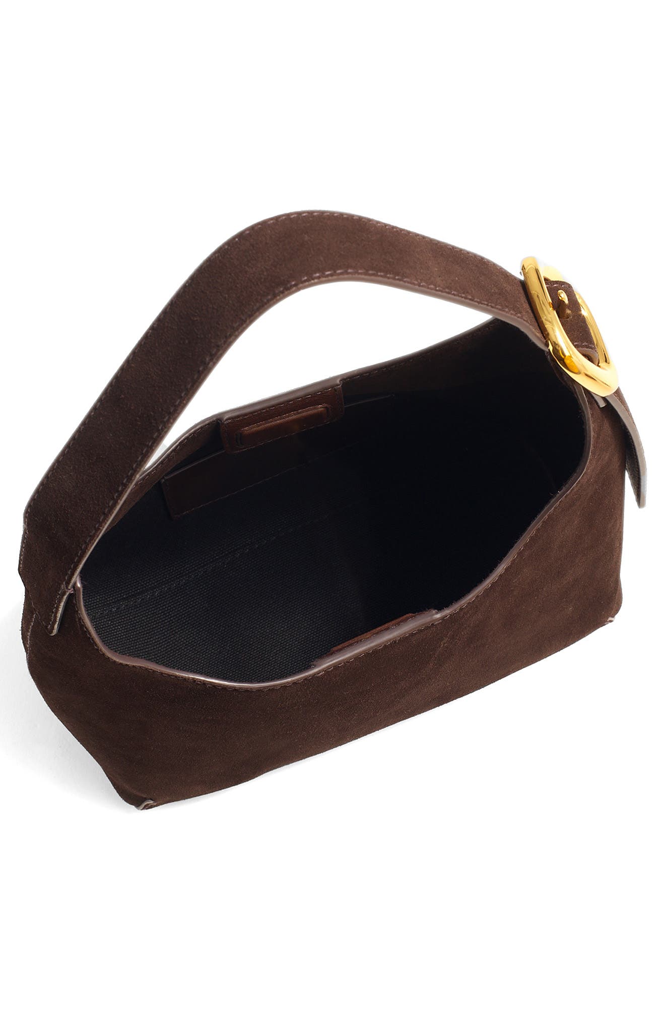 Madewell The Sculptural Buckle Suede Shoulder Bag, Alternate, color, Dark Carob