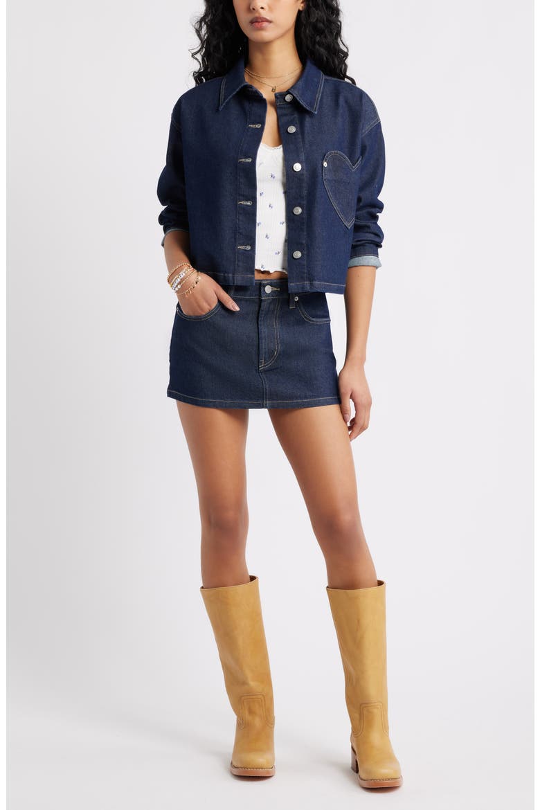 Heart Pocket Low Rise Denim Miniskirt, Alternate, color, RINSE WASH