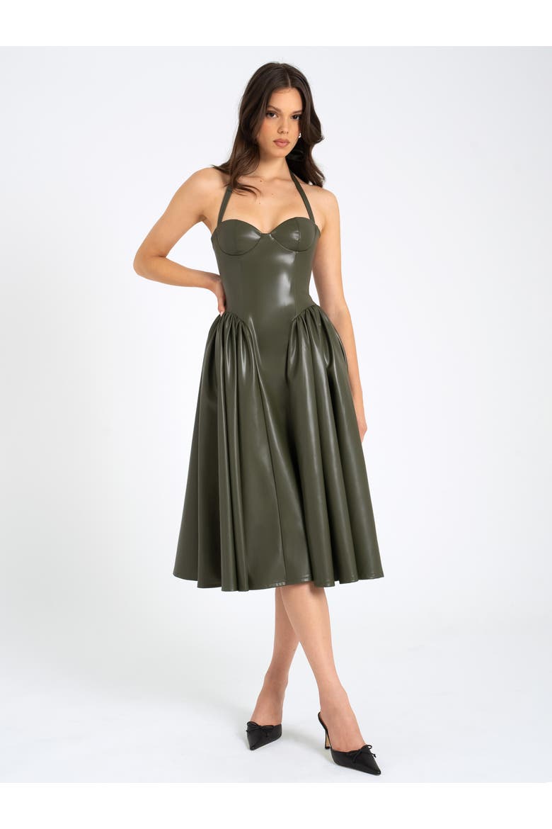 Eliana Vegan Leather Dress, Alternate, color, Olive green