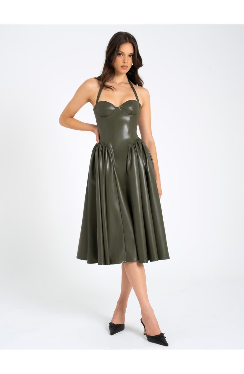 Miss Circle Eliana Vegan Leather Dress, Alternate, color, Olive Green