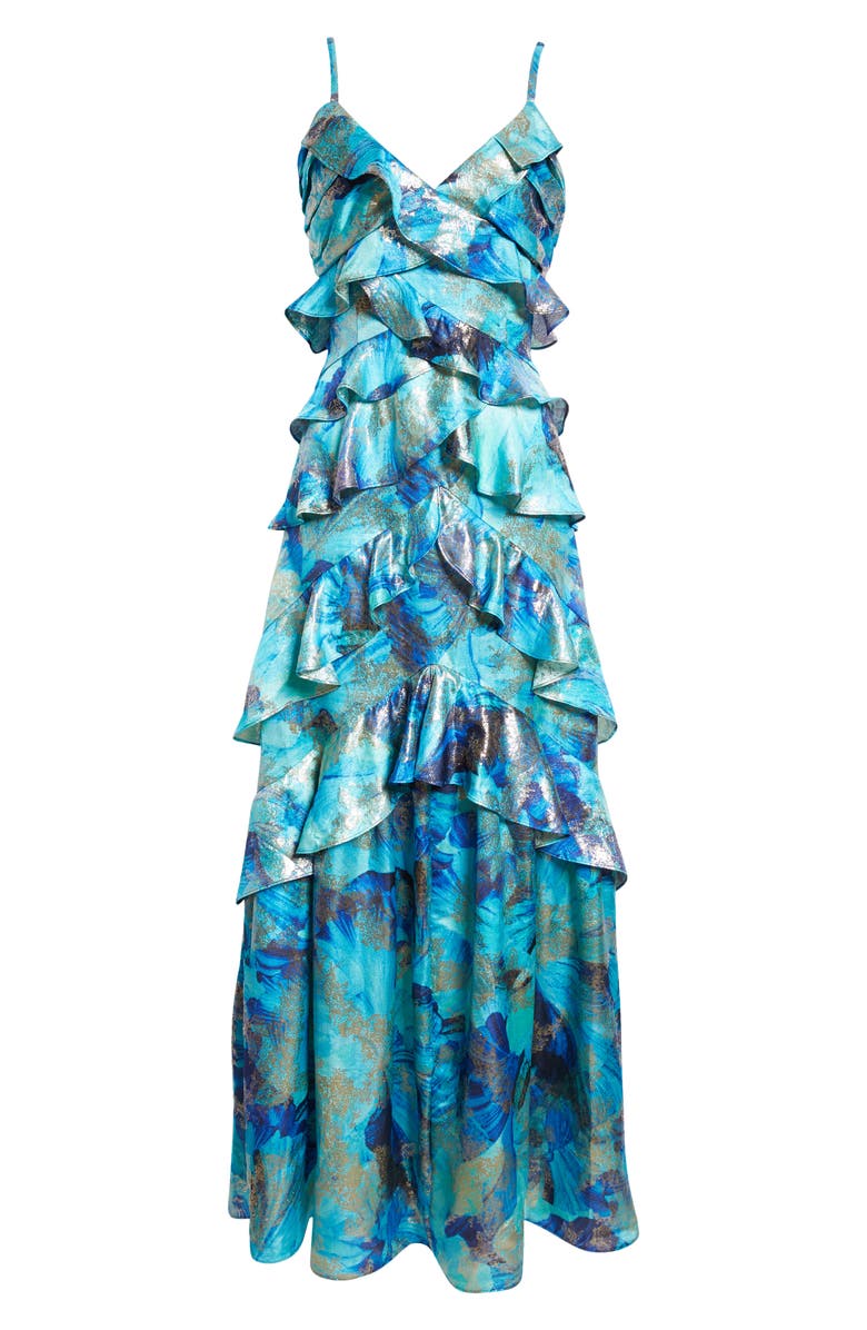 Ramy Brook Harlen Metallic Floral Ruffle Gown, Main, color,