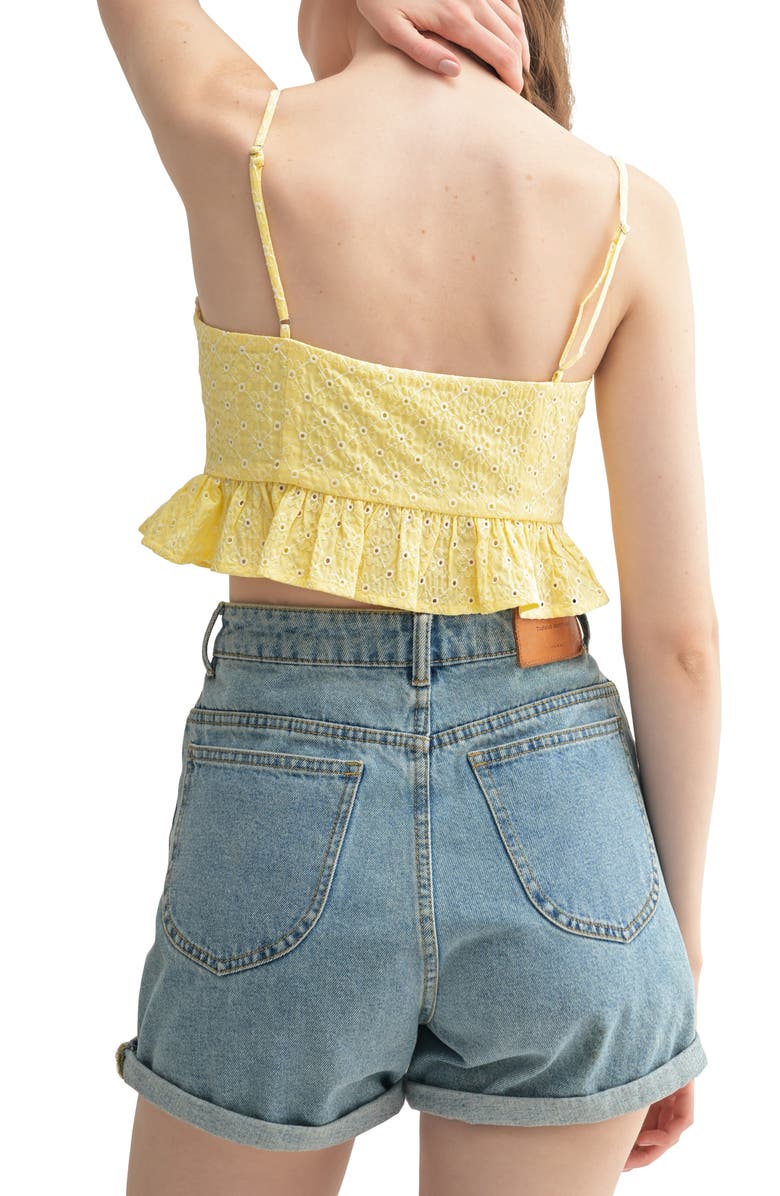 All in Favor Lace-Up Eyelet Camisole, Alternate, color, Light Yellow