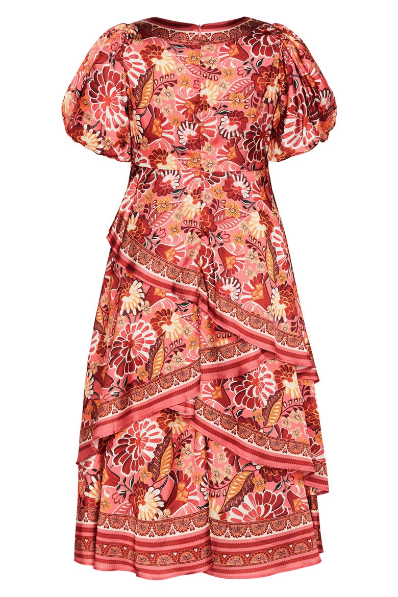 Thea Floral Tiered Puff Sleeve Midi Dress, Alternate, color, ROSE FLORAL