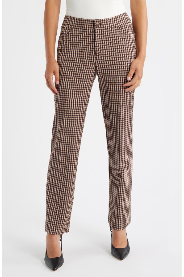 Houndstooth Boot Leg Pants, Main, color, LIGHT COFFEE MULTI