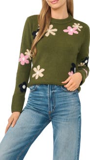 CeCe Floral Crewneck Sweater