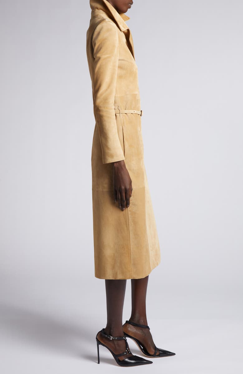 TOM FORD Double Breasted Lambskin Suede Trench Coat, Alternate, color, Warm Sand