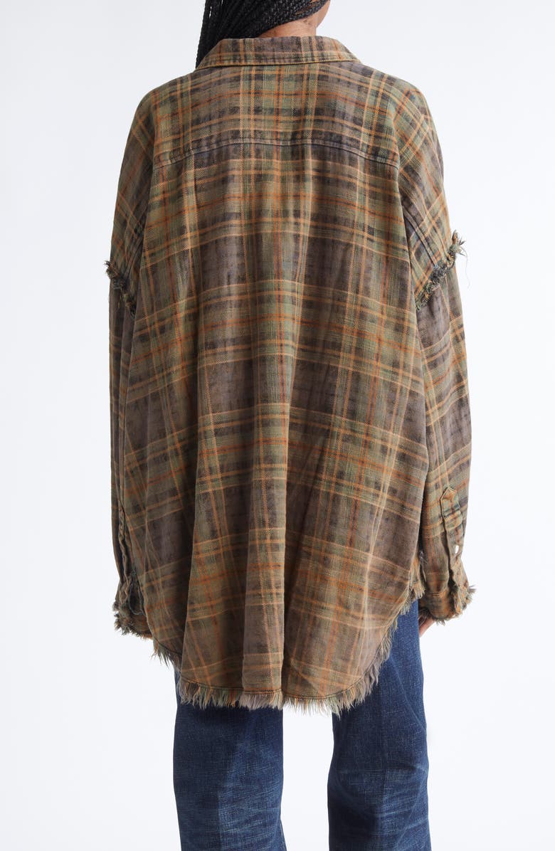 R13 Shredded Seam Drop Neck Plaid Flannel Button-Up Shirt, Alternate, color, Teal / Navy / Yellow Plaid