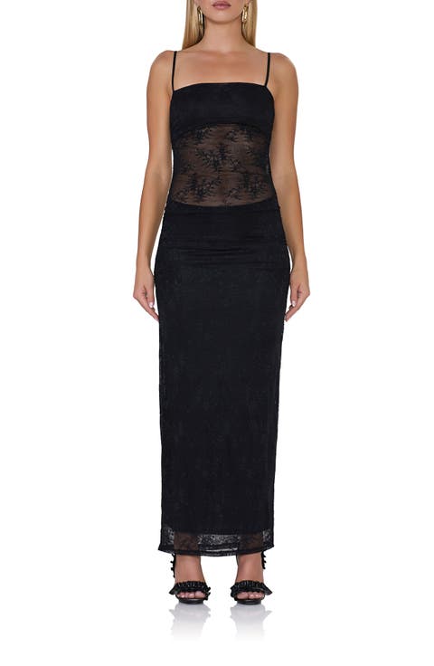 Jennan Ruched Floral Lace Maxi Dress