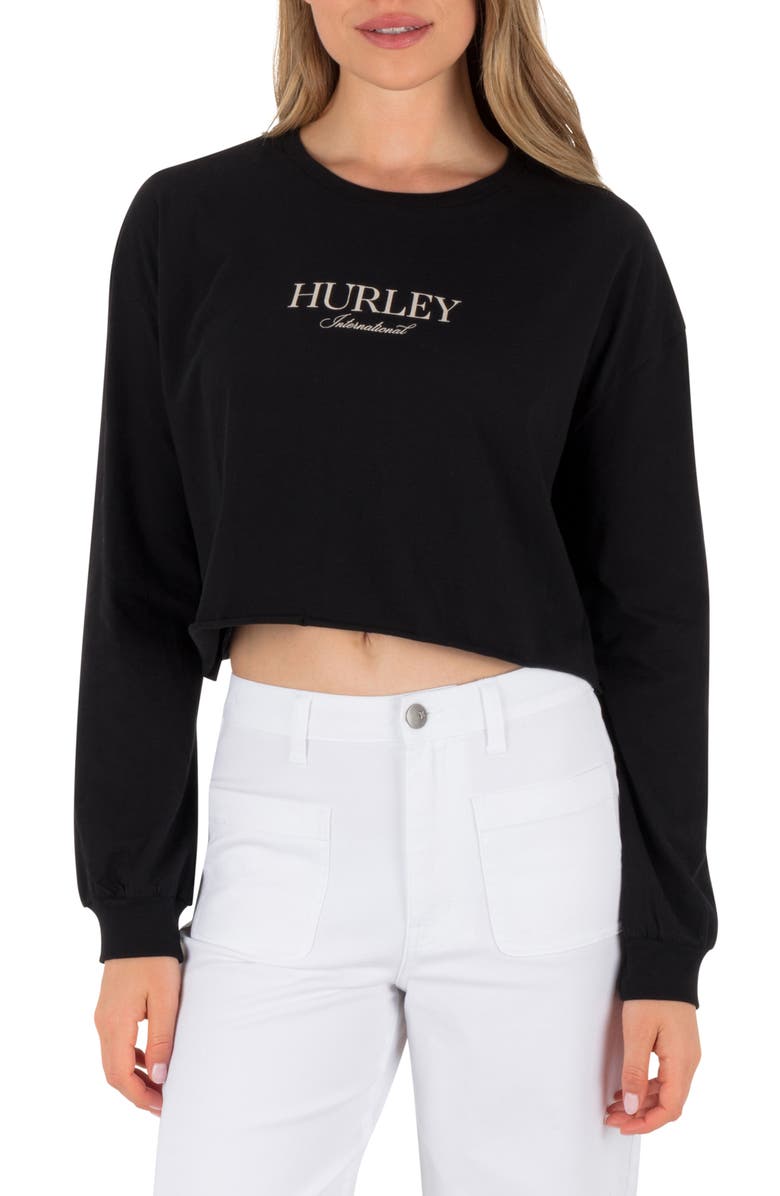 Hurley Floral Crop Graphic T-Shirt, Main, color, Black