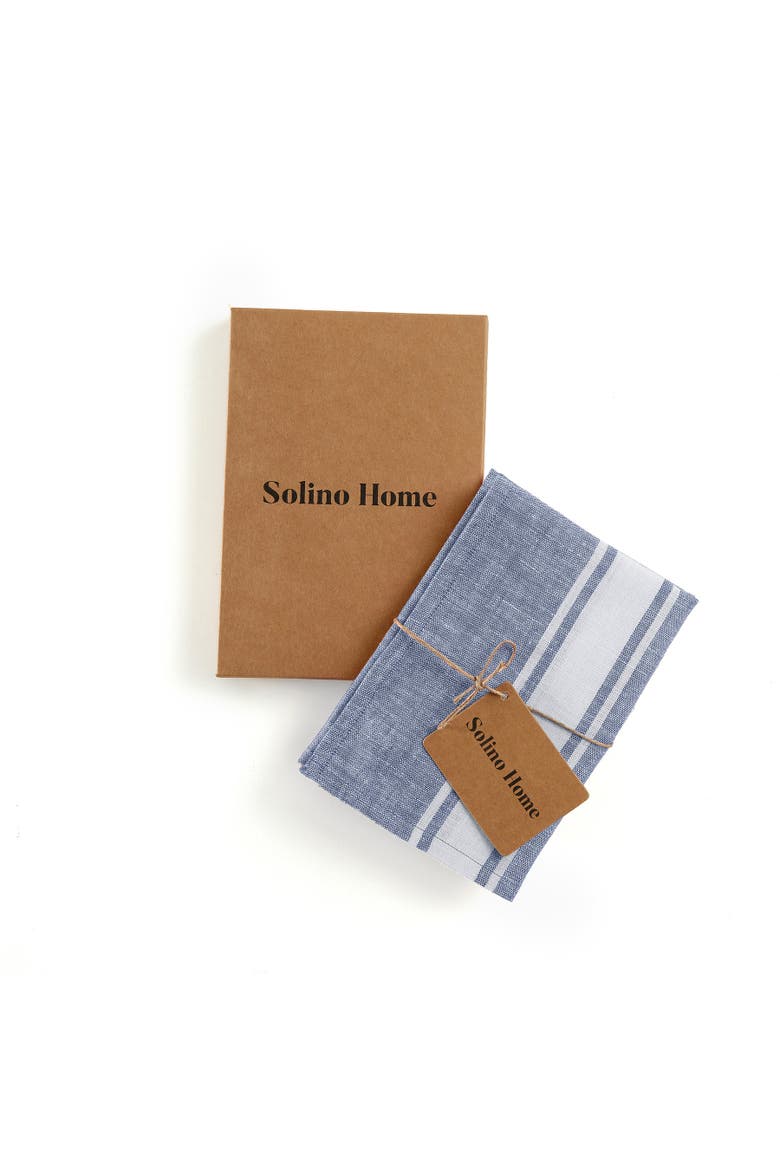 Linen Kitchen Towels Set of 2, 17 x 26" - Country Stripe, Alternate, color, Blue