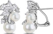 DELMAR 6-8.5mm Cultured Freshwater Pearl Cluster Stud Earrings