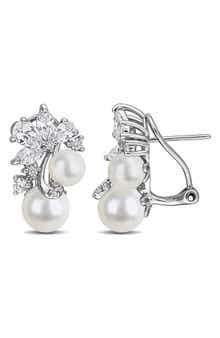 DELMAR 6-8.5mm Cultured Freshwater Pearl Cluster Stud Earrings