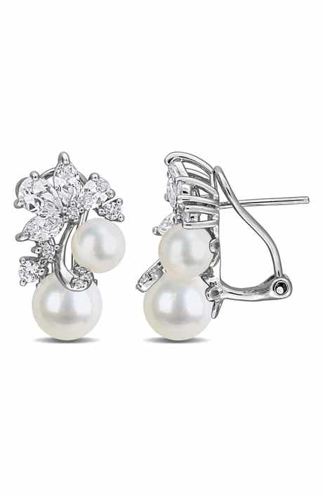 DELMAR 6-8.5mm Cultured Freshwater Pearl Cluster Stud Earrings