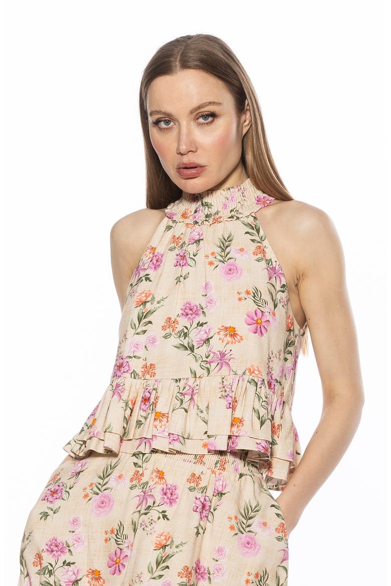 Roth Smocked Ruffle Halter Top, Alternate, color, PINK FLORAL