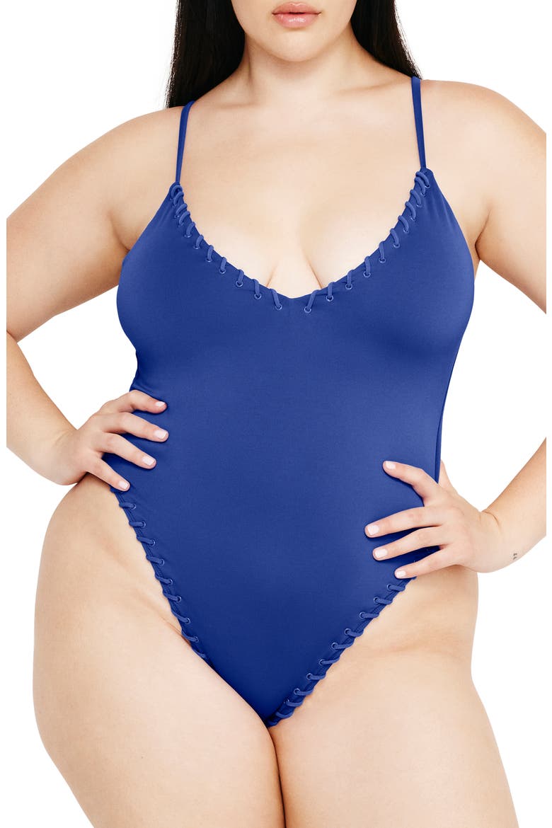 Whip Stitch One-Piece Swimsuit, Alternate, color, CAPRI BLUE004