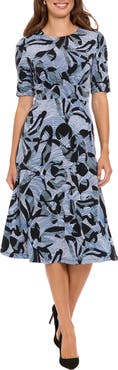 London Times Short Sleeve Inset Waist Midi Dress