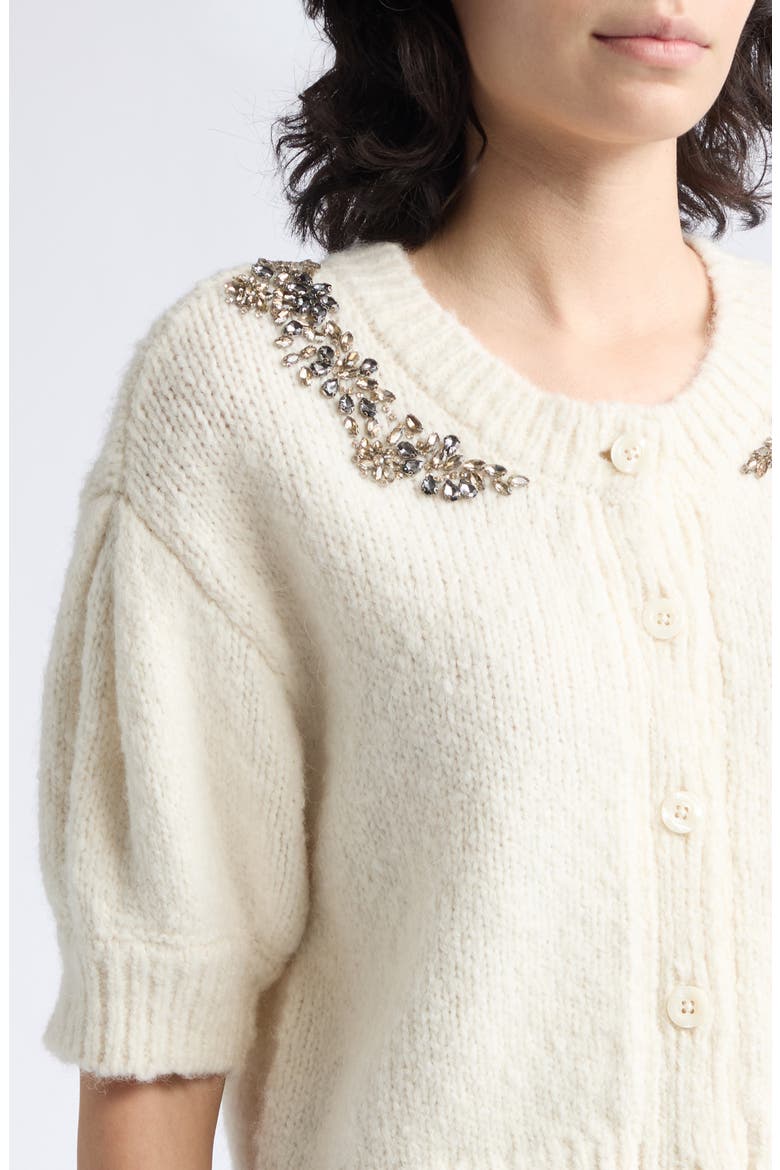 Millicent Crystal Embellished Wool Blend Cardigan, Alternate, color, IVORY