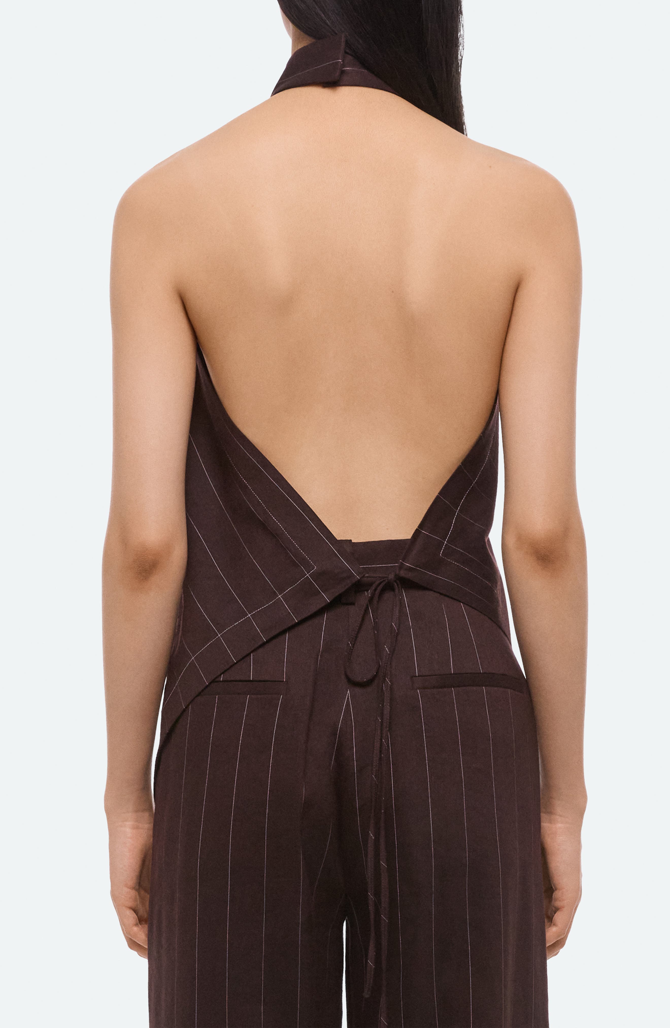 Pinstripe Linen Blend Scarf Halter Top - image 2
