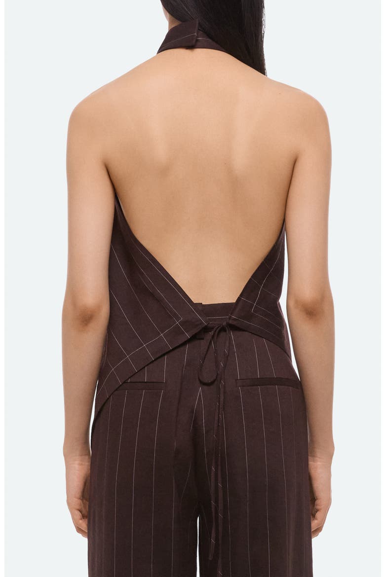 Pinstripe Linen Blend Scarf Halter Top, Alternate, color, BROWN MULTI