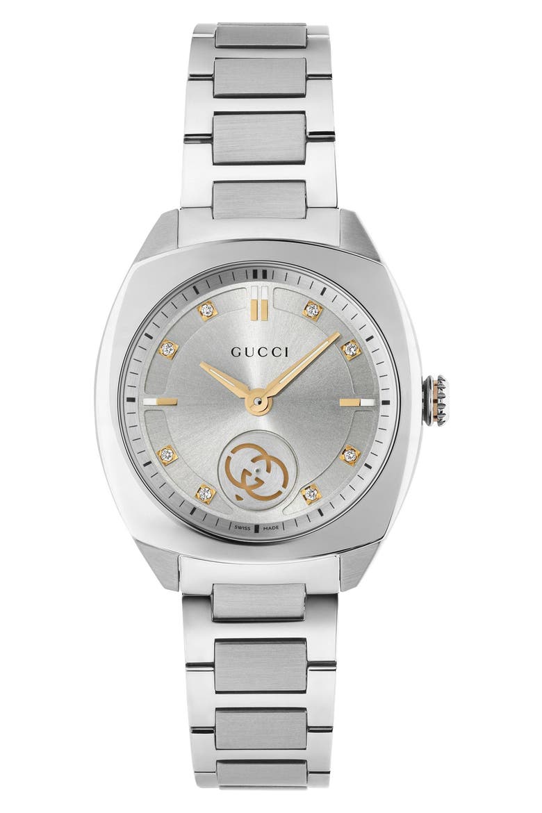 Interlocking Logo Diamond Dial Watch, 29mm, Alternate, color, METALLIC SILVER
