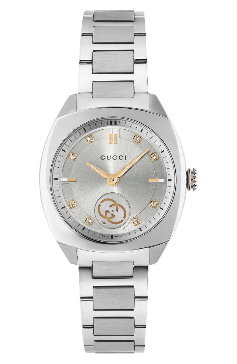 Gucci Interlocking Logo Diamond Dial Watch, 29mm, Alternate, color, Metallic Silver