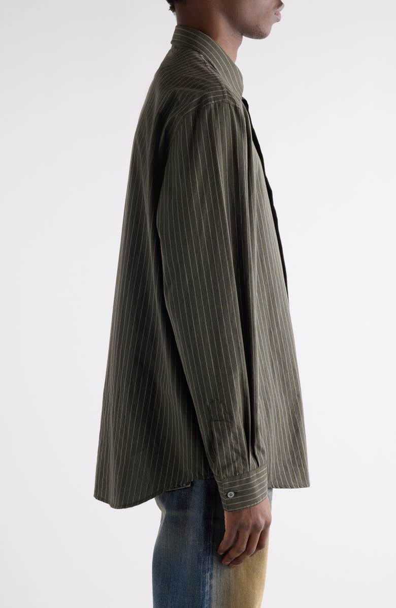 Acne Studios Sarow Stripe Poplin Button-Up Shirt, Alternate, color, Green Melange