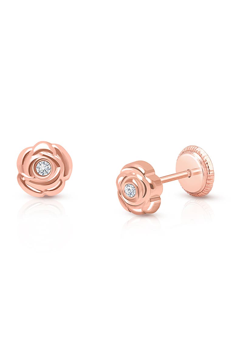 14K Gold Blushing Rose Studs Screw Back Earrings, Main, color, 14K Rose Gold