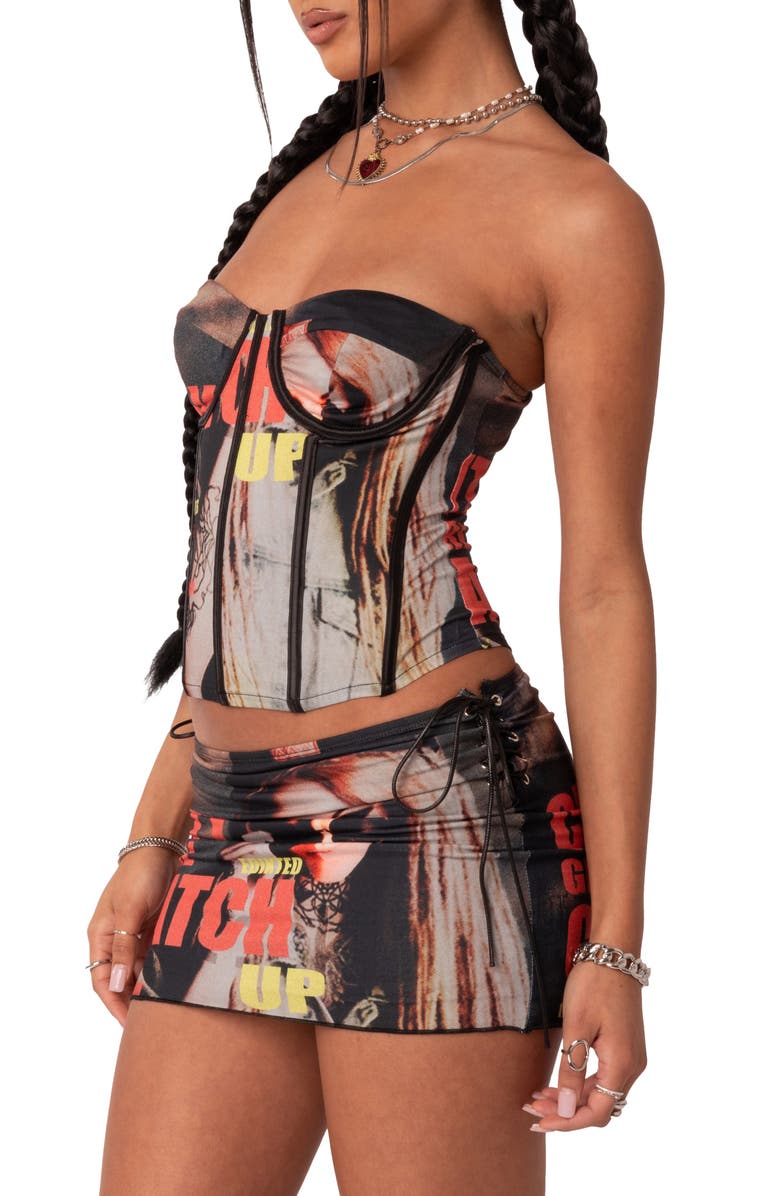 EDIKTED City Girl Photo Print Corset, Alternate, color,