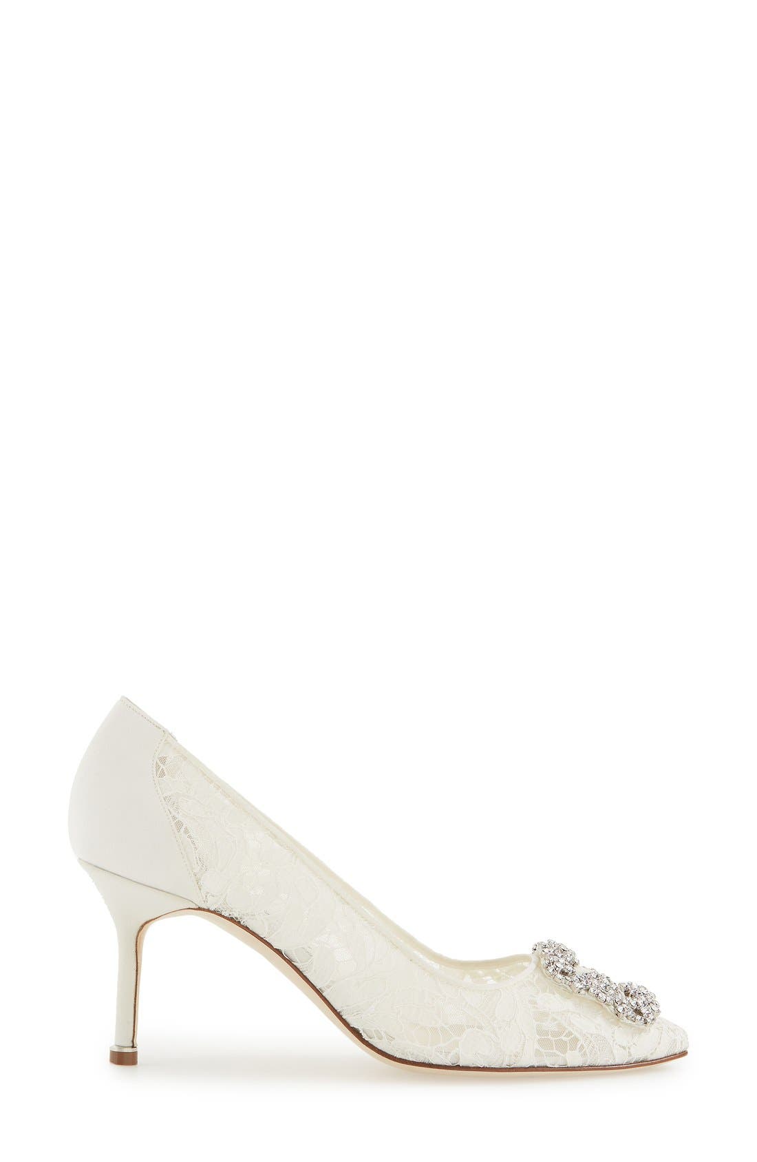 Manolo Blahnik 'Hangisi' Pointy Toe Lace Pump, Alternate, color, 