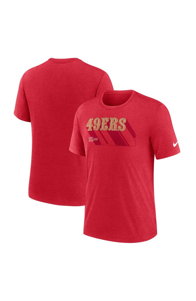 Nike Men's Nike Heather Scarlet San Francisco 49ers Long Pass Tri-Blend T-Shirt, Alternate, color, Scarlet
