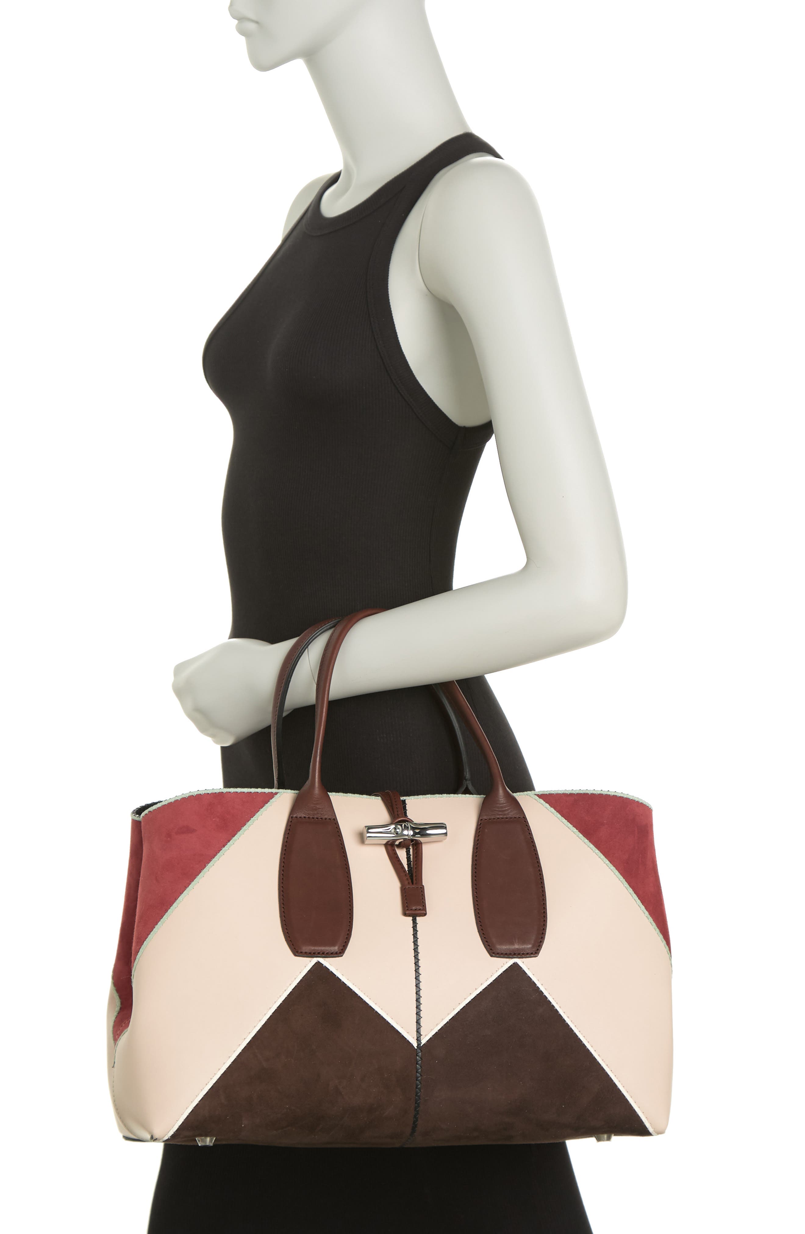 Longchamp Roseau Nomade Leather Tote Bag, Alternate, color, Brandy