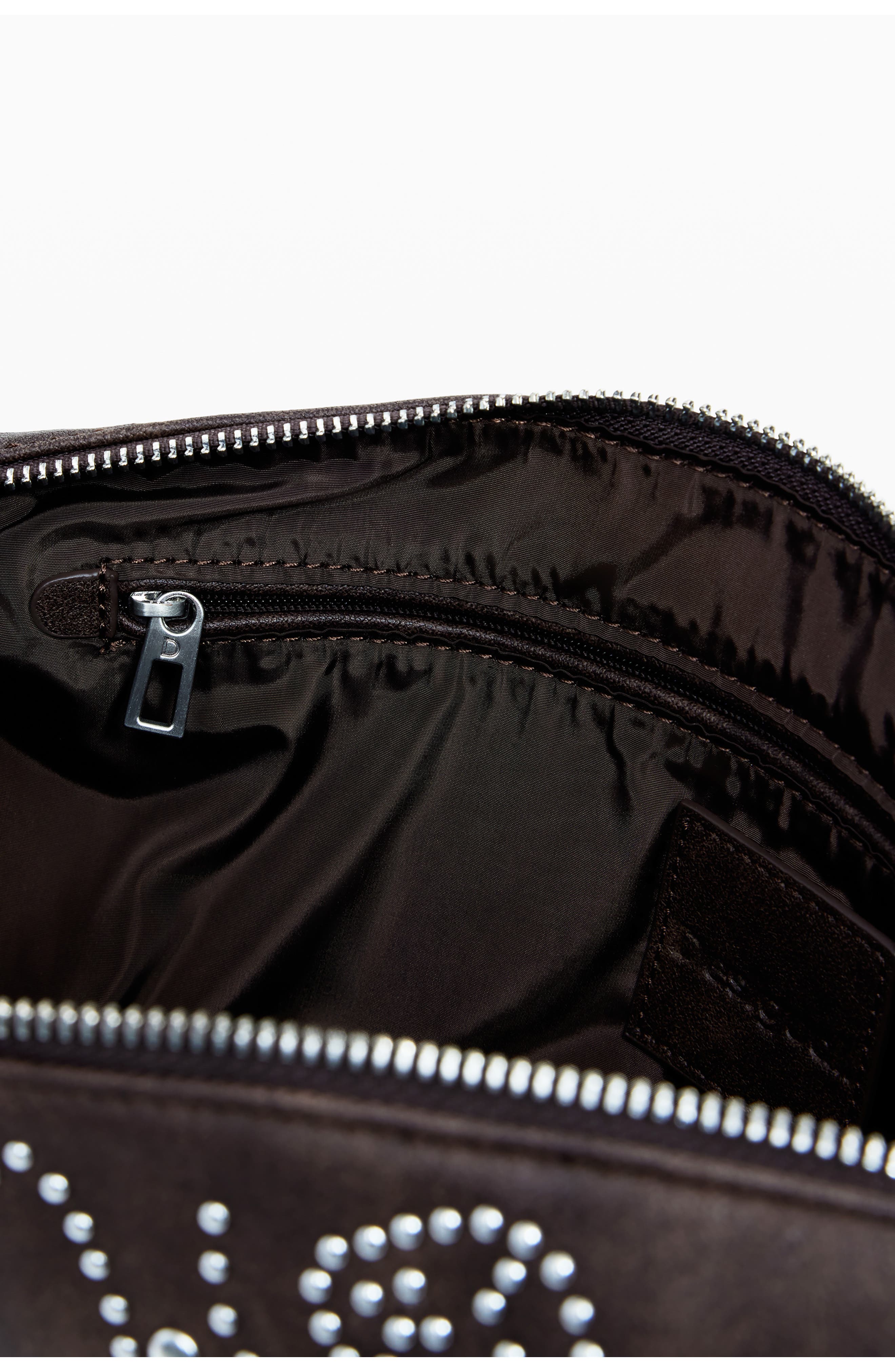 Desigual Studded Faux Leather Shoulder Bag, Alternate, color, Dark Brown