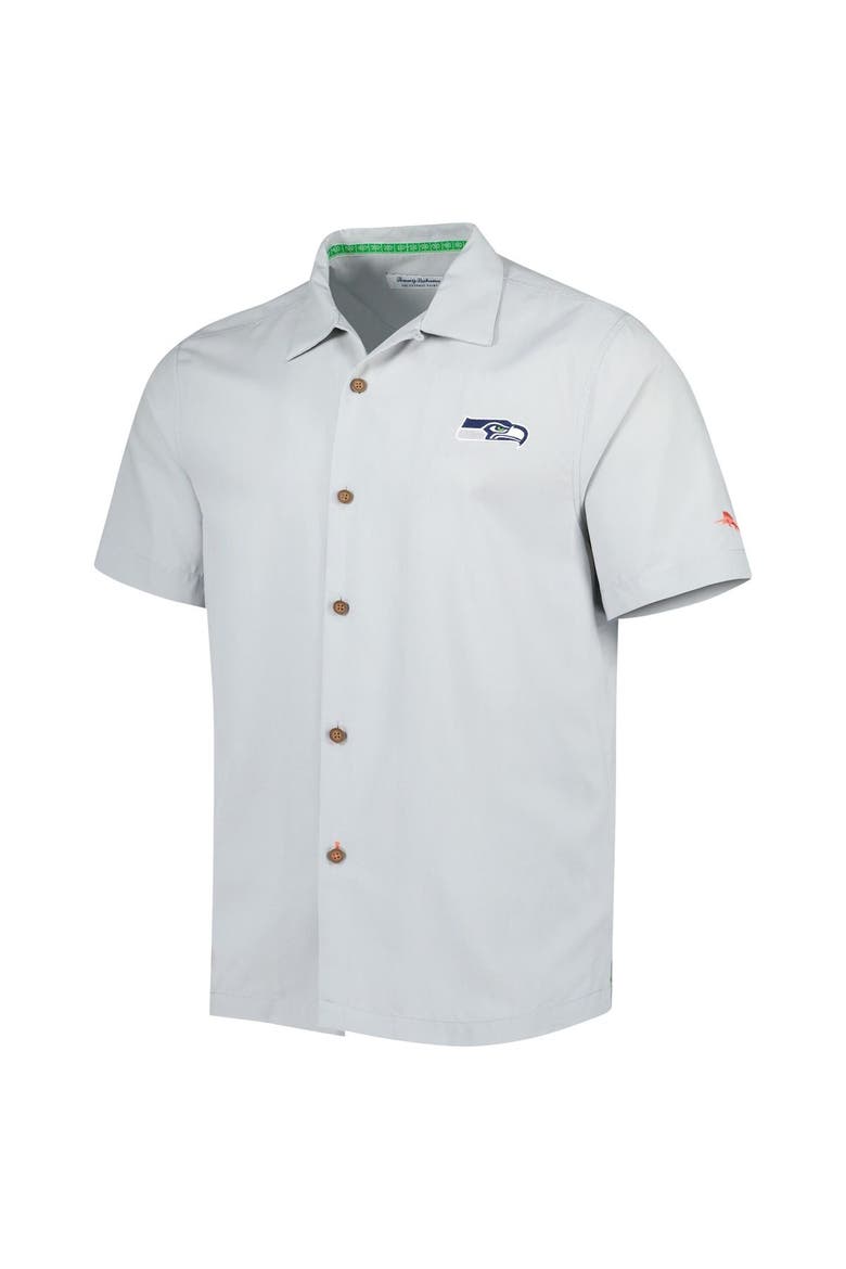 Men's Tommy Bahama Gray Seattle Seahawks Coconut Point Frondly Fan Camp IslandZone Button-Up Shirt, Alternate, color, Gray