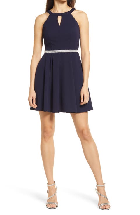 Embellished Keyhole Cutout Skater Dress