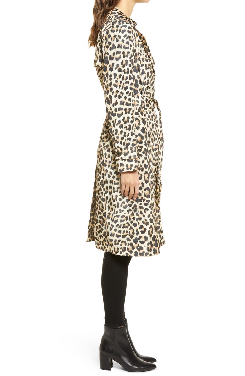 Via Spiga Water Resistant Animal Print Packable Trench Coat, Alternate, color, 