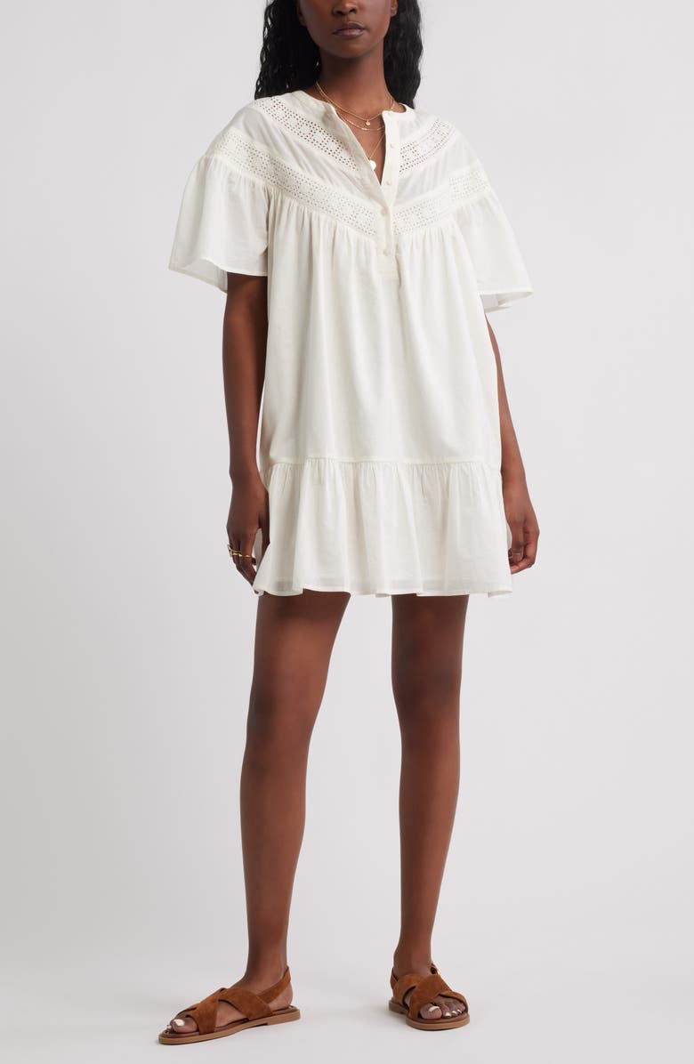Treasure & Bond Lace Yoke Cotton Shift Dress, Main, color, Ivory Egret