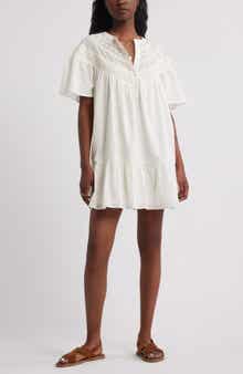 Treasure & Bond Lace Yoke Cotton Shift Dress