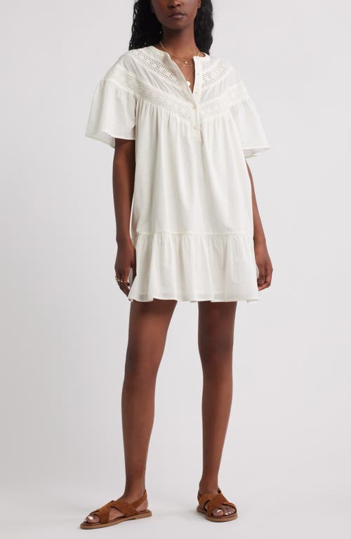 Treasure & Bond Lace Yoke Cotton Shift Dress In White