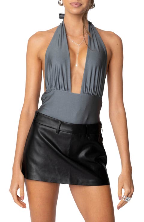 Justice Shiny Plunge Halter Bodysuit