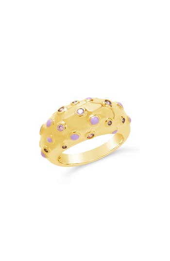 Sterling Forever Emberly Cubic Zirconia & Enamel Dot Dome Ring