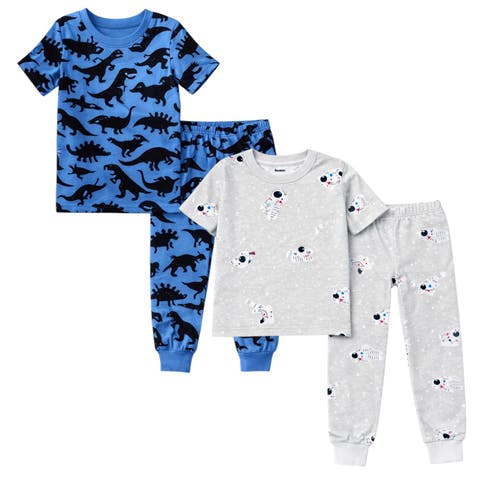 Kids and Toddlers Boys 2 Pack Short Sleeve Pajama Sets Snug Fitted Ultra Soft