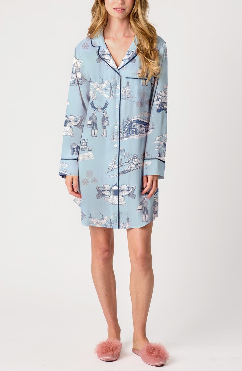 Katie Kime Apres Ski Toile Cotton Blend Sleep Shirt, Main, color, Blue