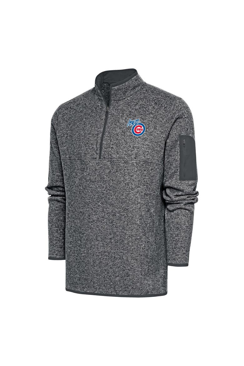 Men's Antigua  Heather Charcoal Iowa Cubs Fortune Quarter-Zip Pullover Jacket, Main, color, Heather Charcoal